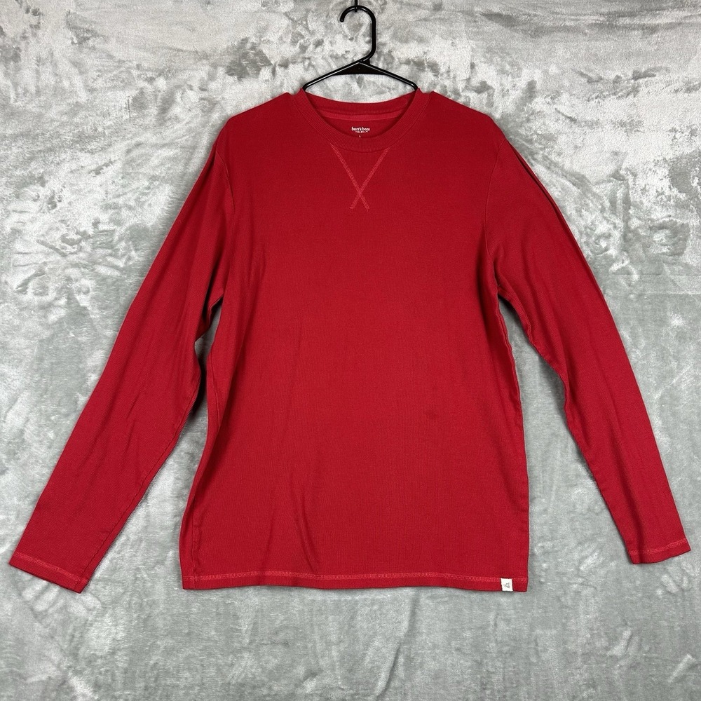 Burt's Bees Thermal Shirt Top Men's L Red Long Sleeve